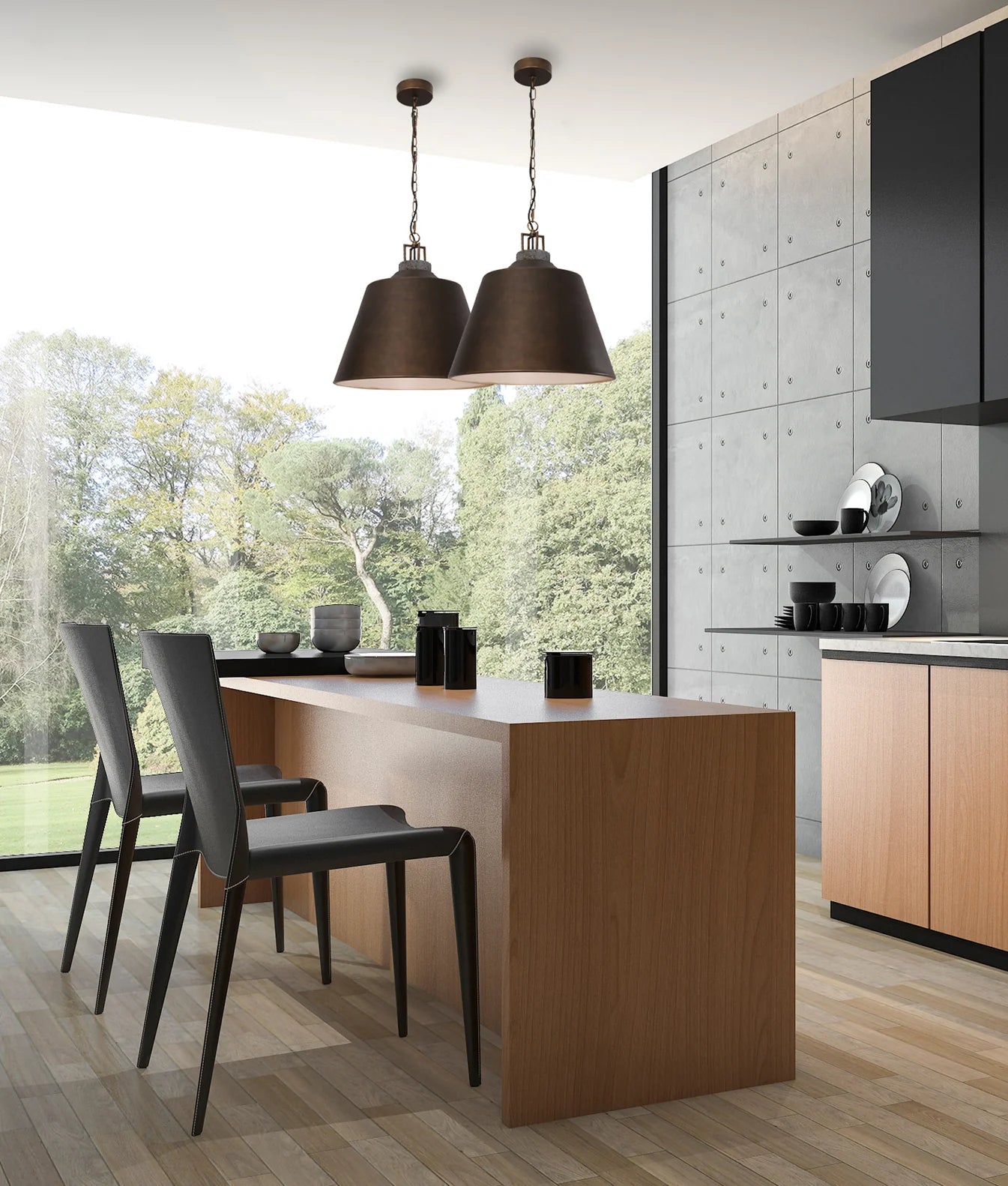 CLA CLOCHE: Metal Shade with Travertine Highlight Bell Shape Interior Pendants Black/ White/ Antique Brass 240V- CLOCHE