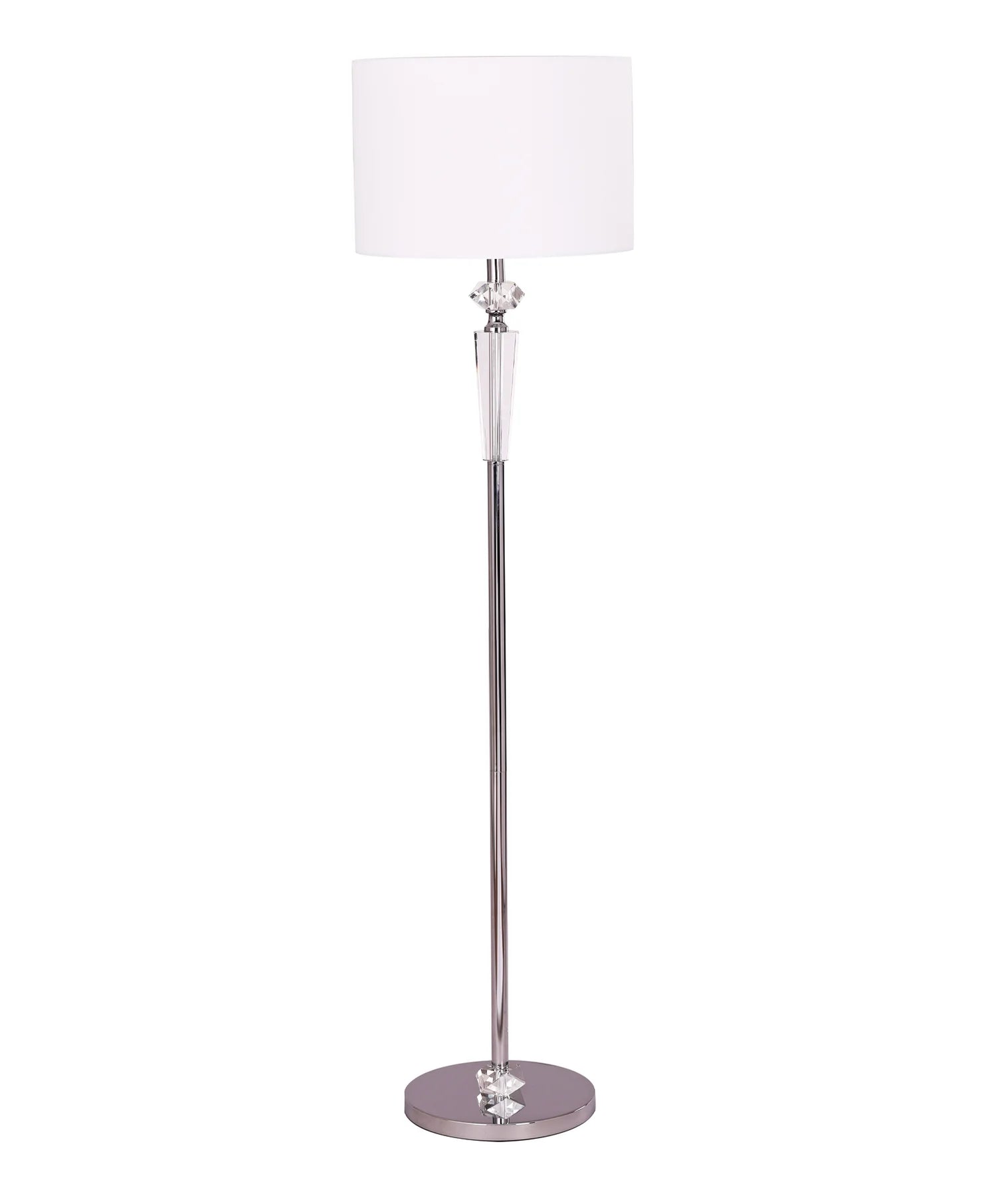 CLA CRISTALLO: Interior Drum Shade Chrome Rod with Crystal Highlight Floor Lamp White- CRISTALLO-F1