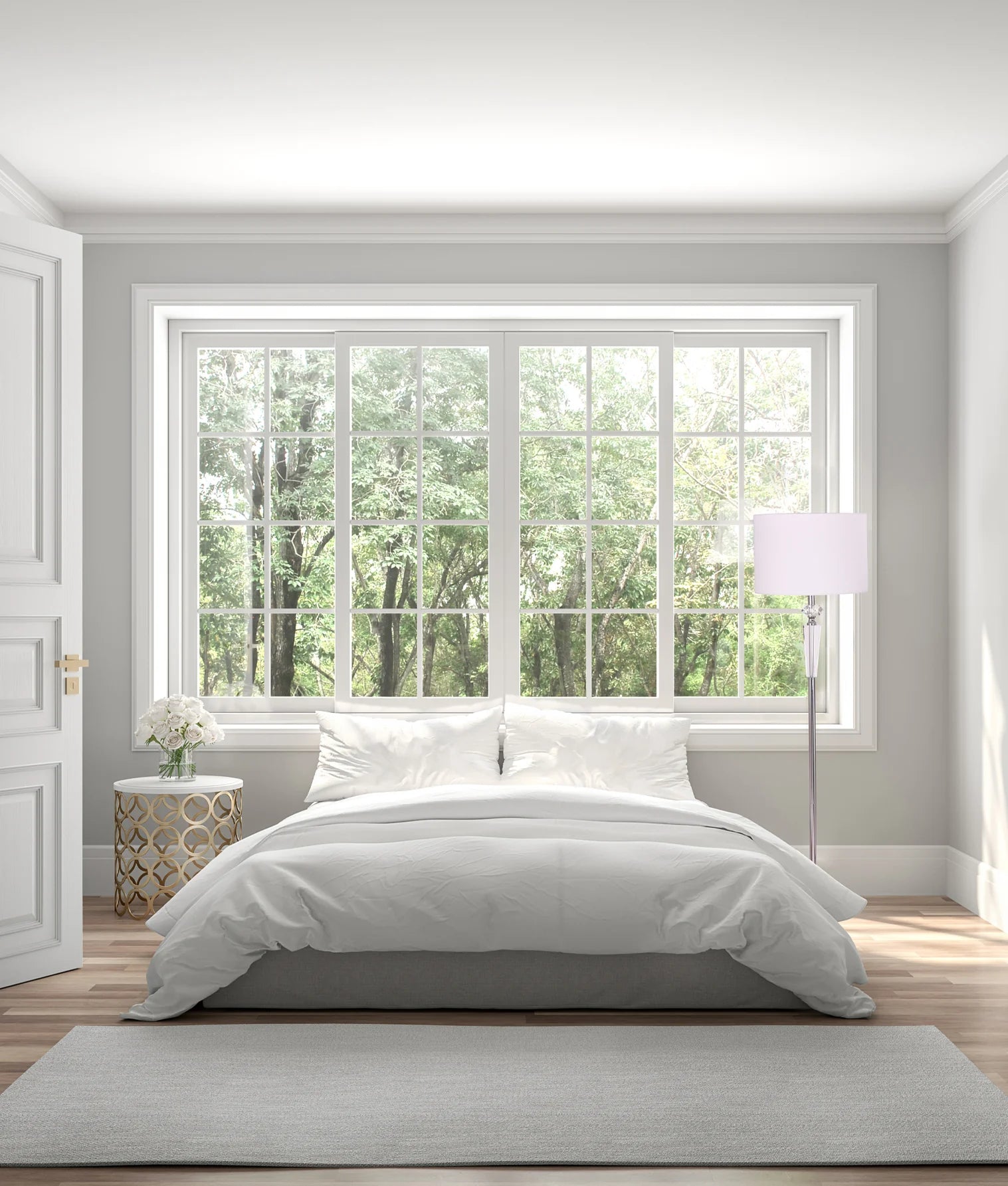 CLA CRISTALLO: Interior Drum Shade Chrome Rod with Crystal Highlight Floor Lamp White- CRISTALLO-F1