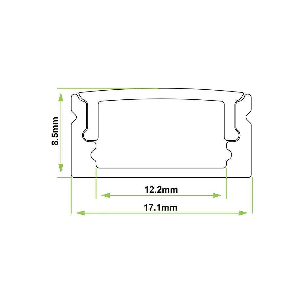 Azoogi 17.1mm x 8.5mm Surface Mounted Profiles- PR002: Aluminium Surfaced Profile