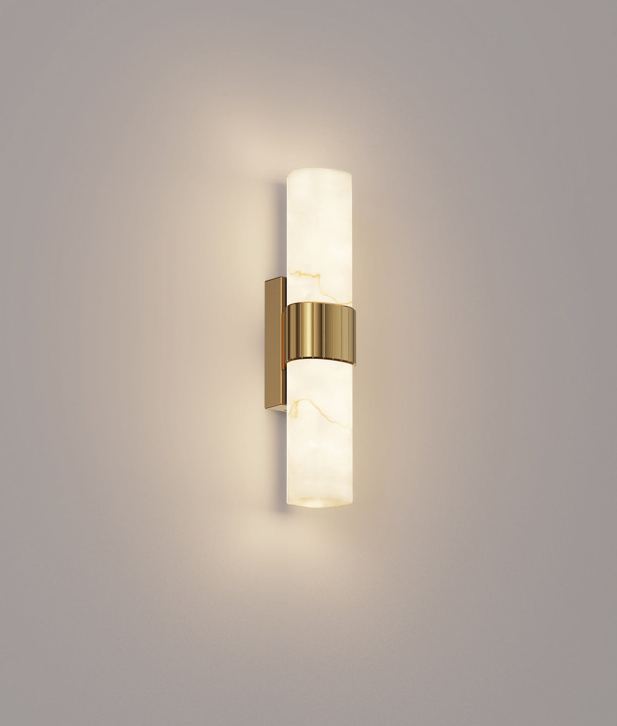 CLA FLECHA1S small curved faux marble wall light – illuminated view