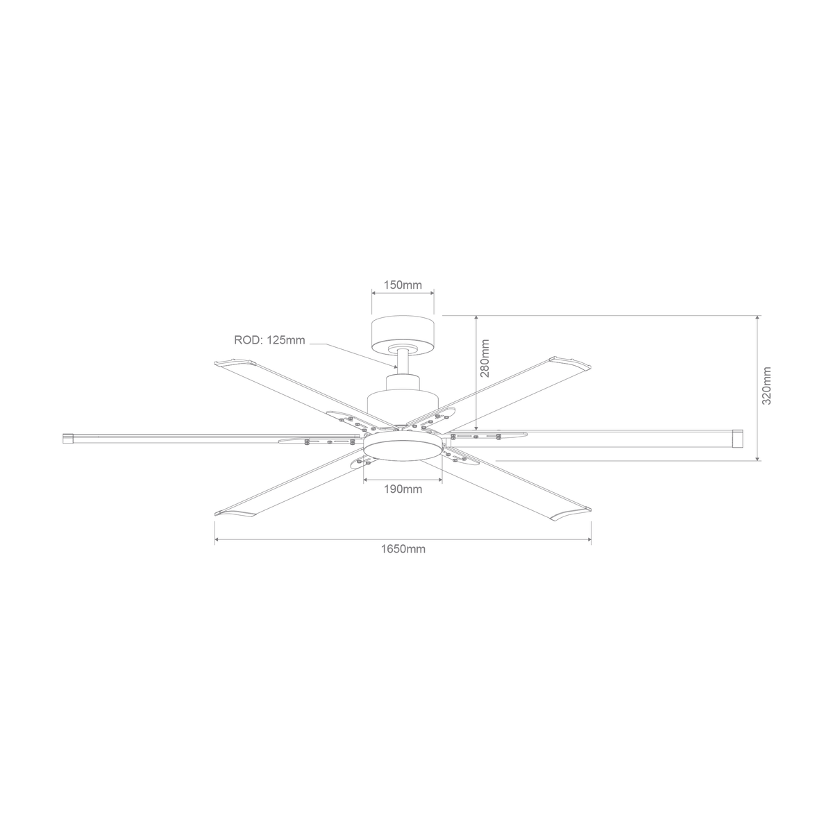 Domus Gale 65-inch fan-only dimensions drawing