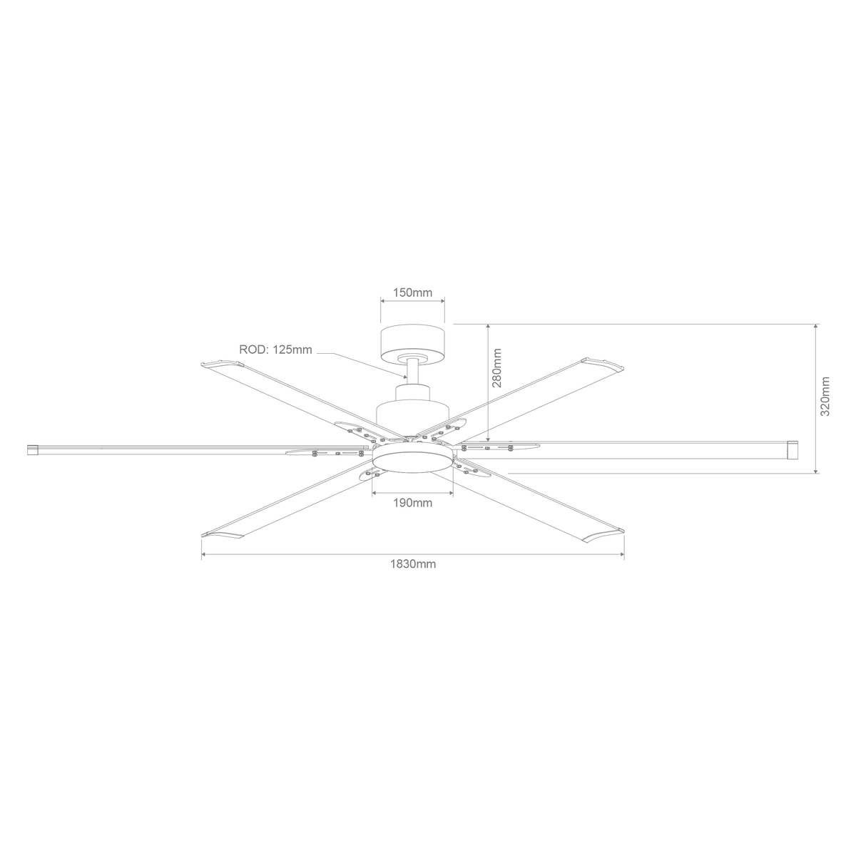 Domus Gale 72-inch fan-only dimensions drawing