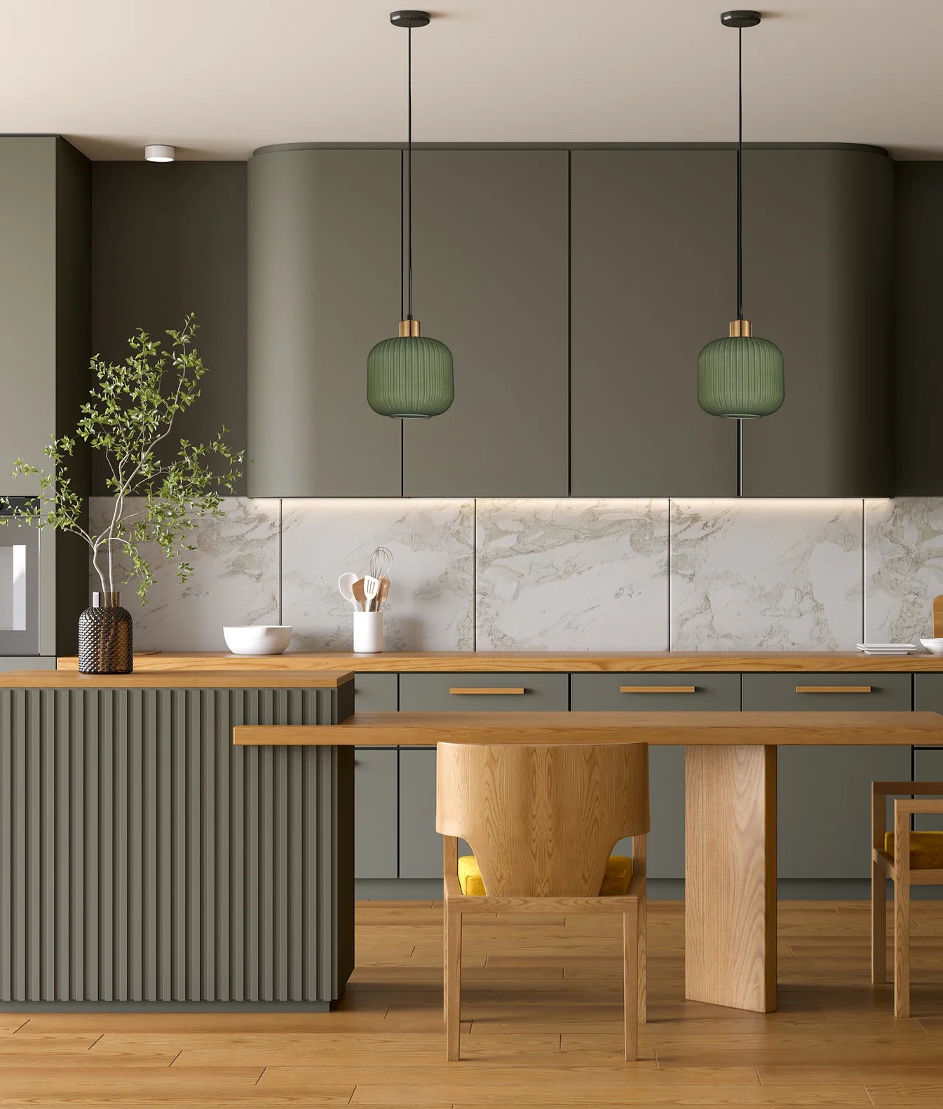 CLA GOMITAS: Translucent Glass Shade with Brass Highlight Interior Pendants Terracotta/ Green/ Smokey Black 240V- GOMITAS