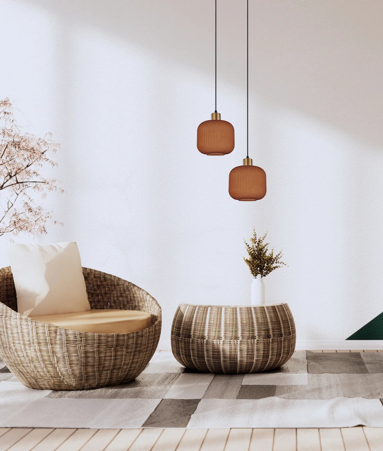 CLA GOMITAS: Translucent Glass Shade with Brass Highlight Interior Pendants Terracotta/ Green/ Smokey Black 240V- GOMITAS