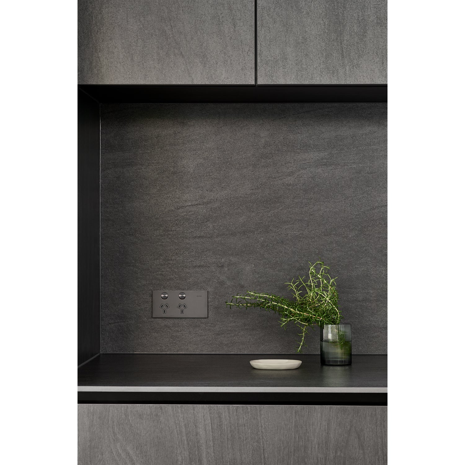Clipsal Grid Plate and Cover, Clipsal Solis T Series, 3 Gang, Communication plate less mechs Ebony Aluminium/ White Ceramic- 1043CP-EA, 1043CP-WC