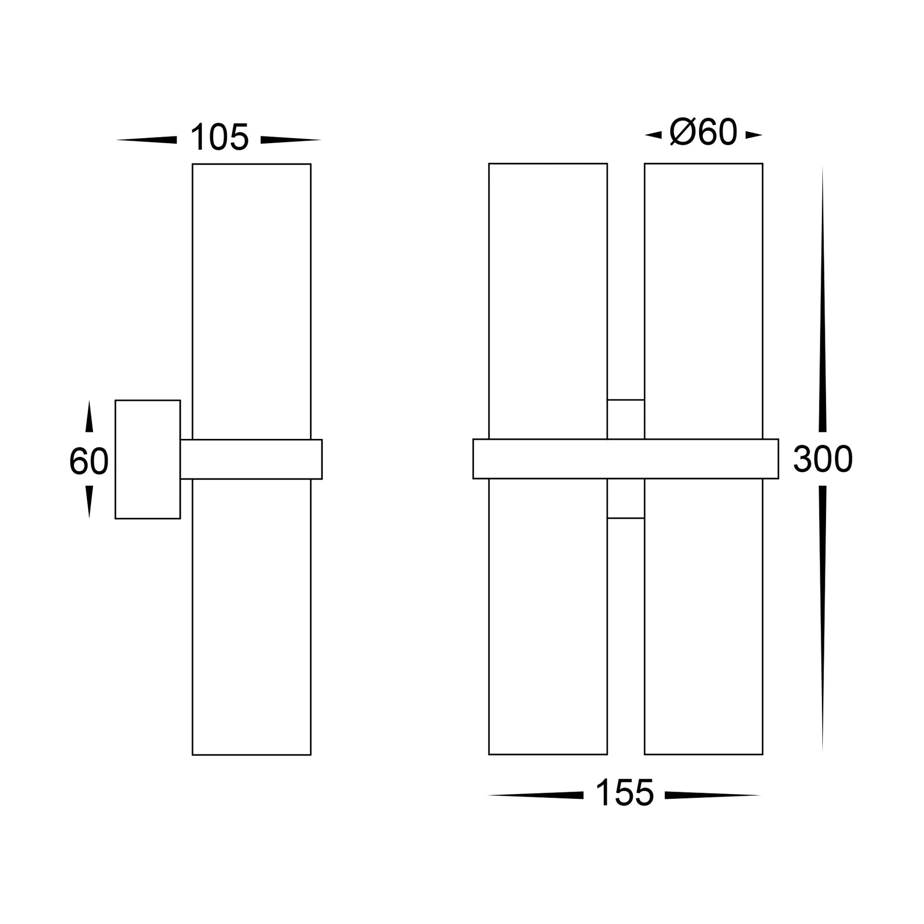 Havit Luz Double Up & Down Pillar Wall Lights Tri- Solid Brass 4x3/5/7W 240V IP65 - HV10592T