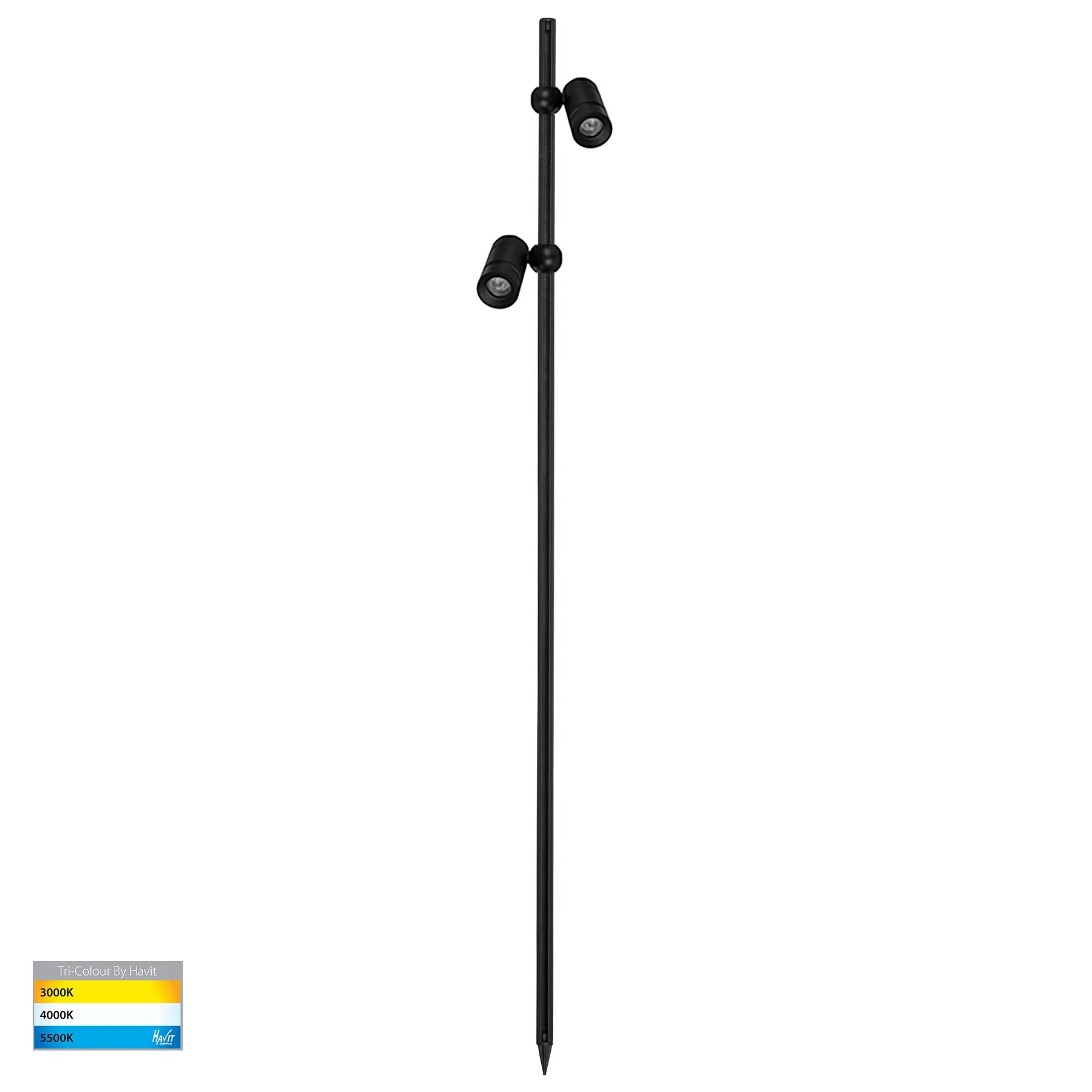 Havit Lille 1500mm 2 Light Garden Spike Lights Tri- Black 2x2.5W 12/24V IP65- HV1441T-2-BLK