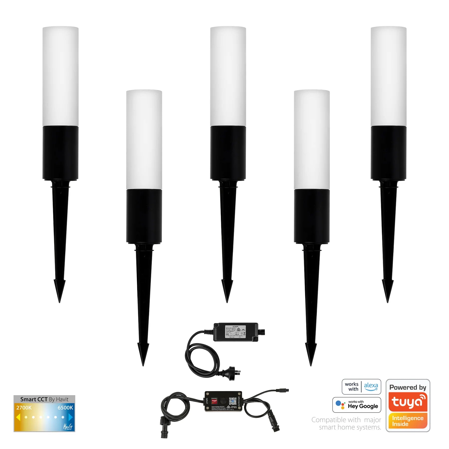 Havit Akril Garden Spike 5 Light Kit 3000K-5000K Aluminium Black 5x3W 24V IP65- HV1449CCT-BLK-KIT