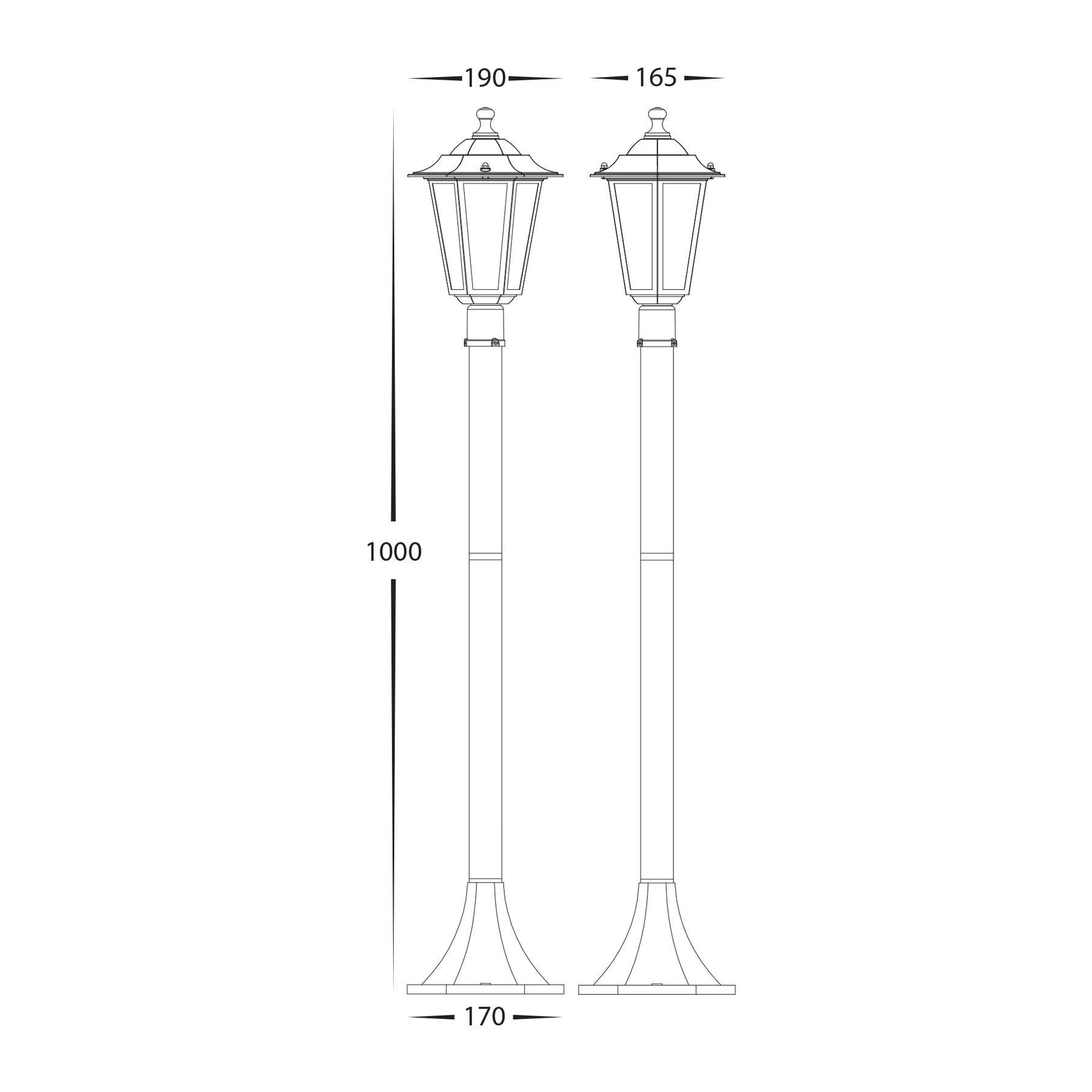 Havit Fibra 1000mm 6 Panel Post Bollard Light 2700K Aluminium Black 240V IP44- HV1652W-P-BLK