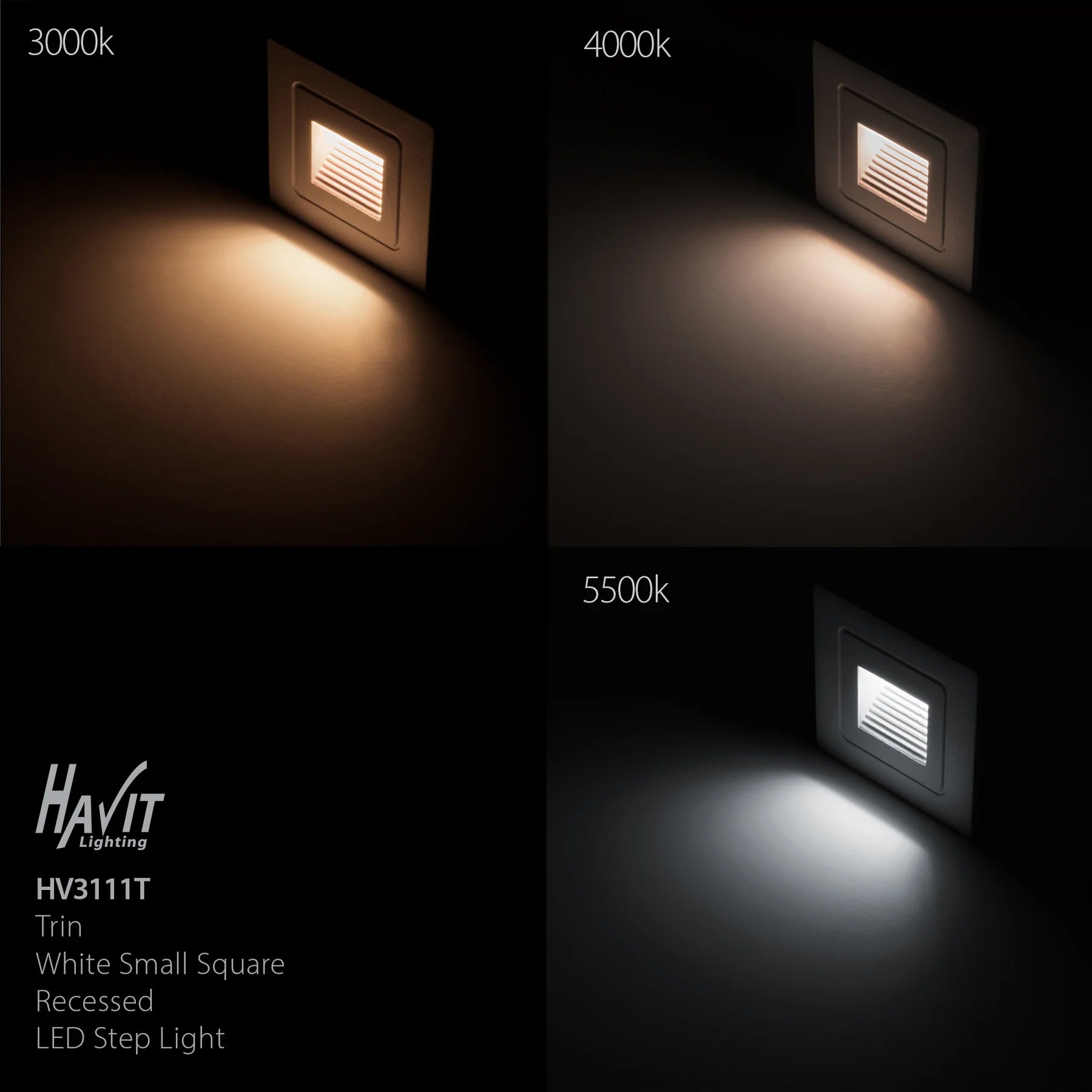 Havit Trin Small Square Recessed LED Exterior Step Lights Tri- White 1W 12V IP54- HV3111T-WHT-12V