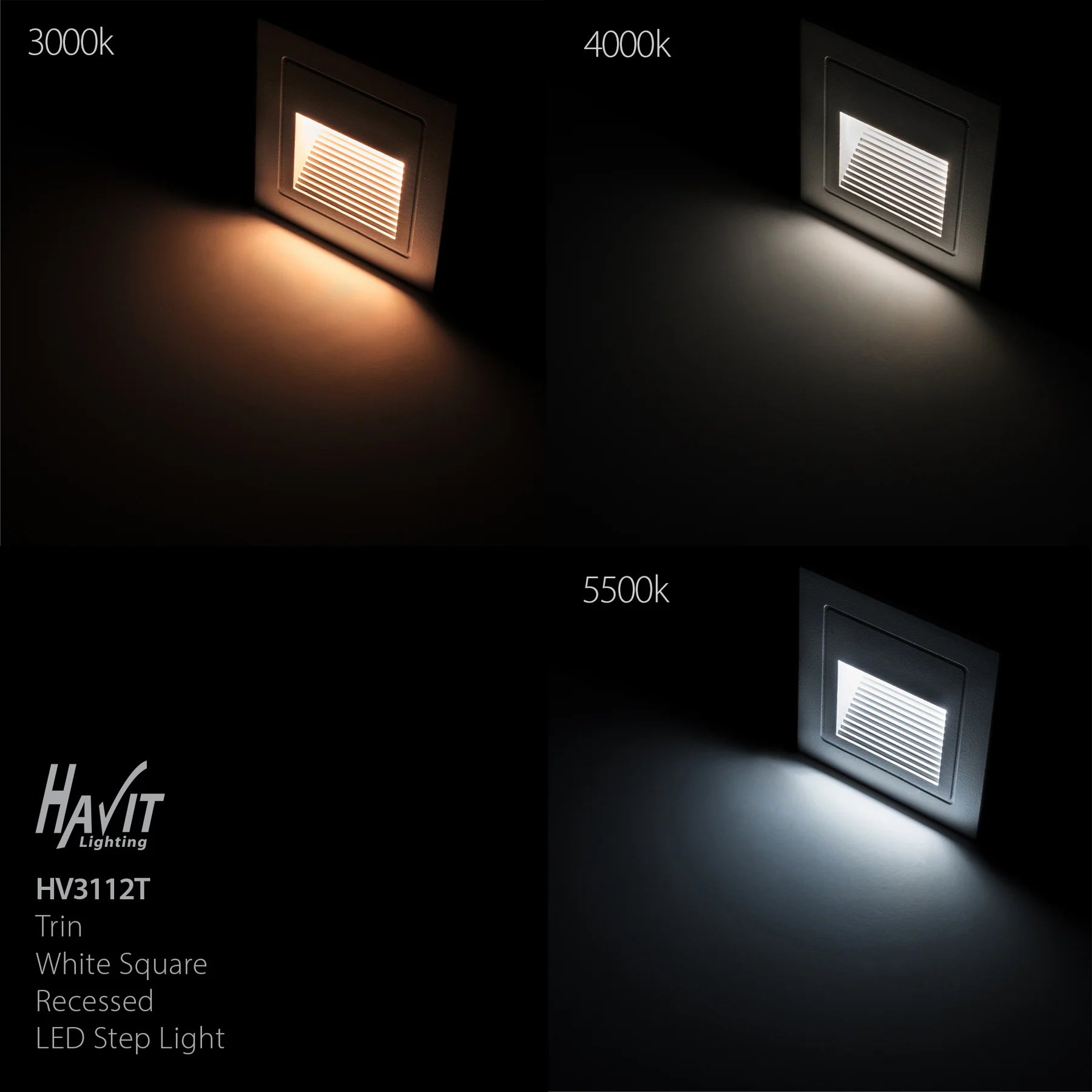 Havit Trin Square Recessed LED Exterior Step Lights Tri- White 3W 12V/240V IP54- HV3112T-WHT-240V, HV3112T-WHT-12V