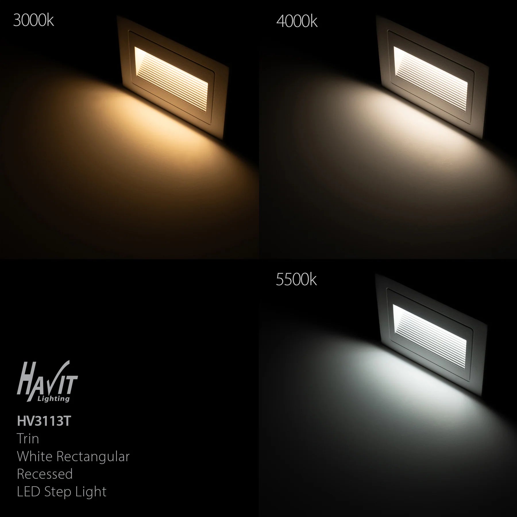 Havit Trin Rectangular Recessed LED Exterior Step Lights Tri- Black 5W 12V/240V IP54- HV3113T-BLK-240V, HV3113T-BLK-12V
