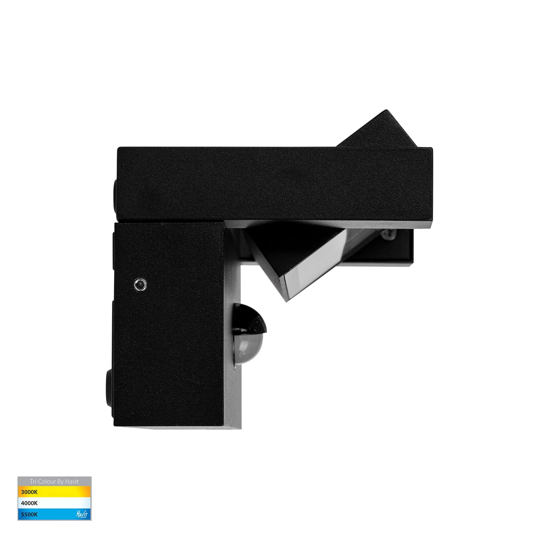 Havit Locu Adjustable LED Floodlight with Sensor Tri- Aluminium Black 12W 240V IP65- HV3731T-BLK-PIR