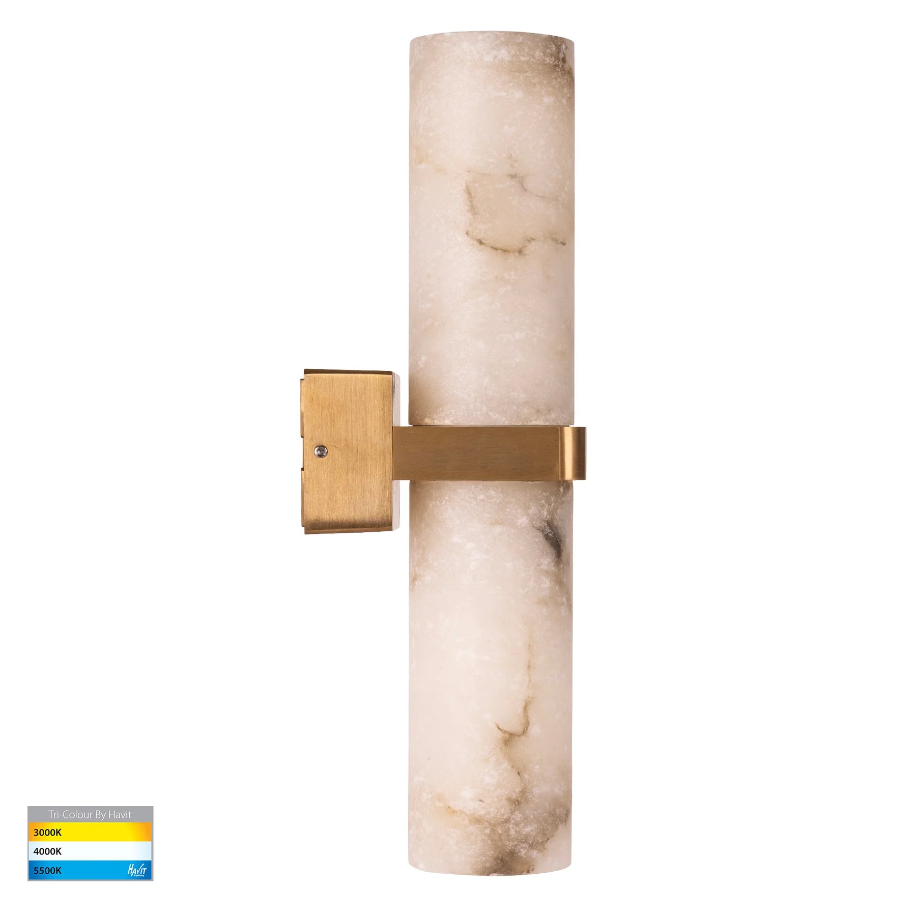 Havit Albast with Alabaster Glass Up & Down Exterior Wall Lights 3000K 4000K Brass 2x9W 240V IP65- HV8079T-BR