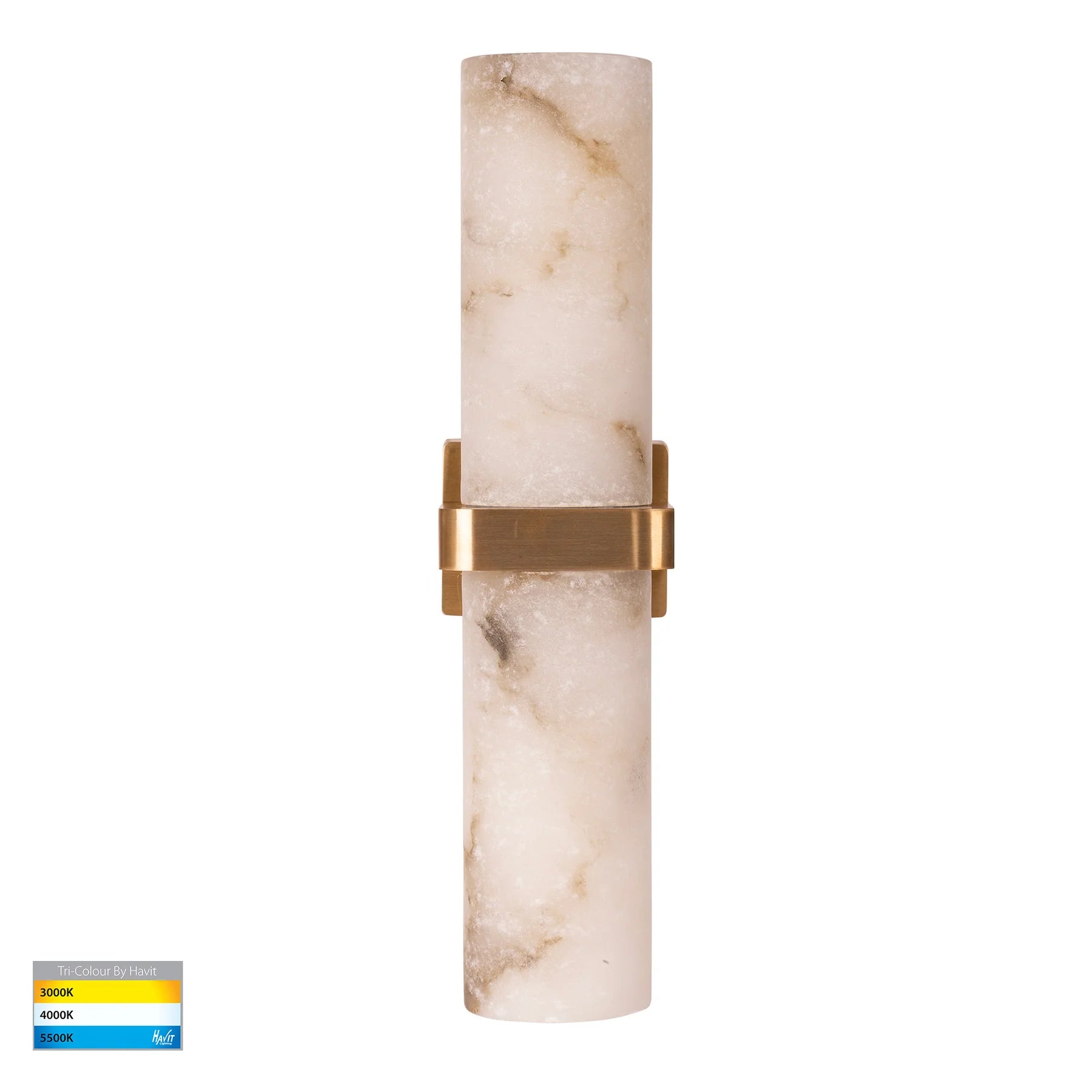 Havit Albast with Alabaster Glass Up & Down Exterior Wall Lights 3000K 4000K Brass 2x9W 240V IP65- HV8079T-BR