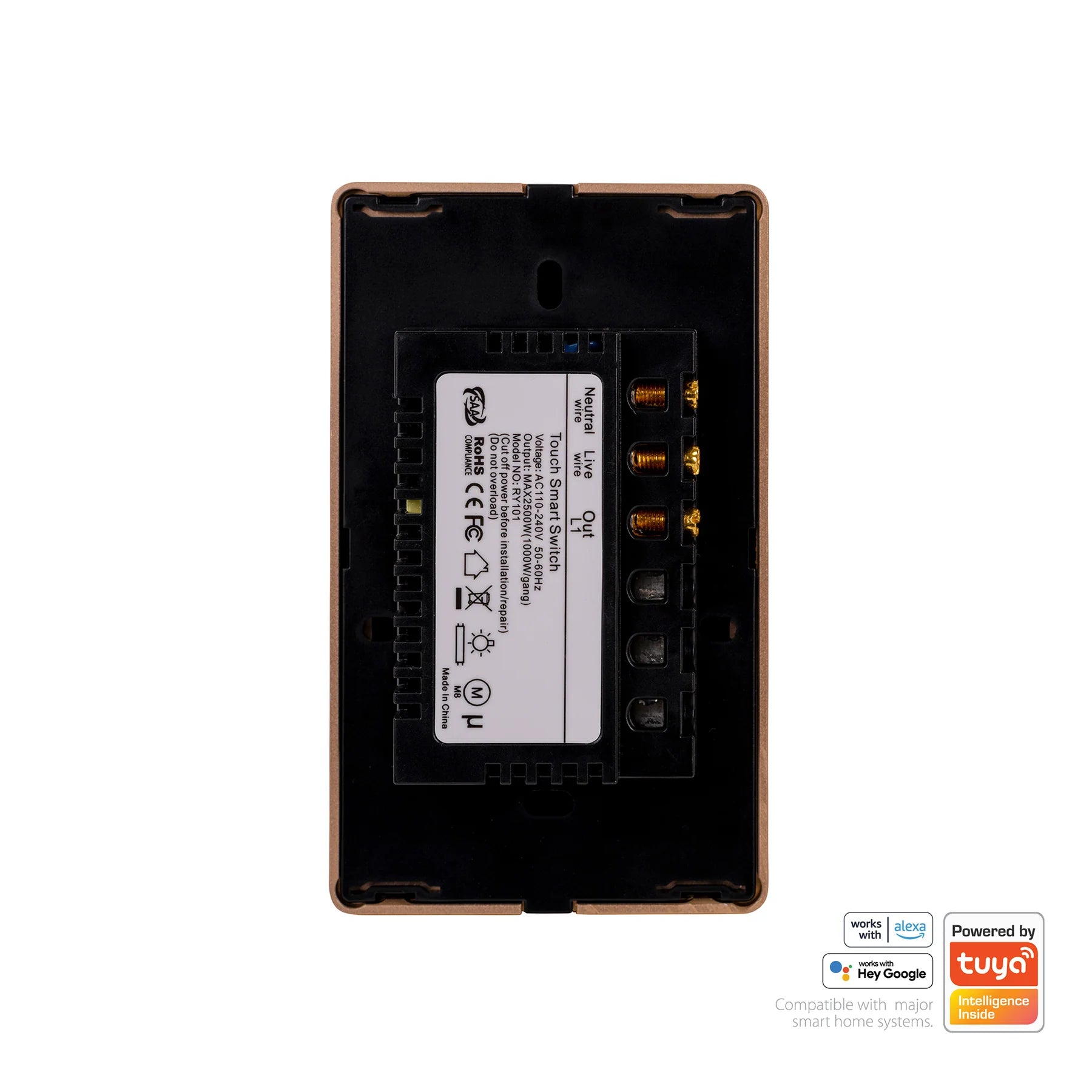 Havit Wifi Single Gang with Gold Trim Wall Switch Clipsal Black 300W 240V IP20 - HV9220-1