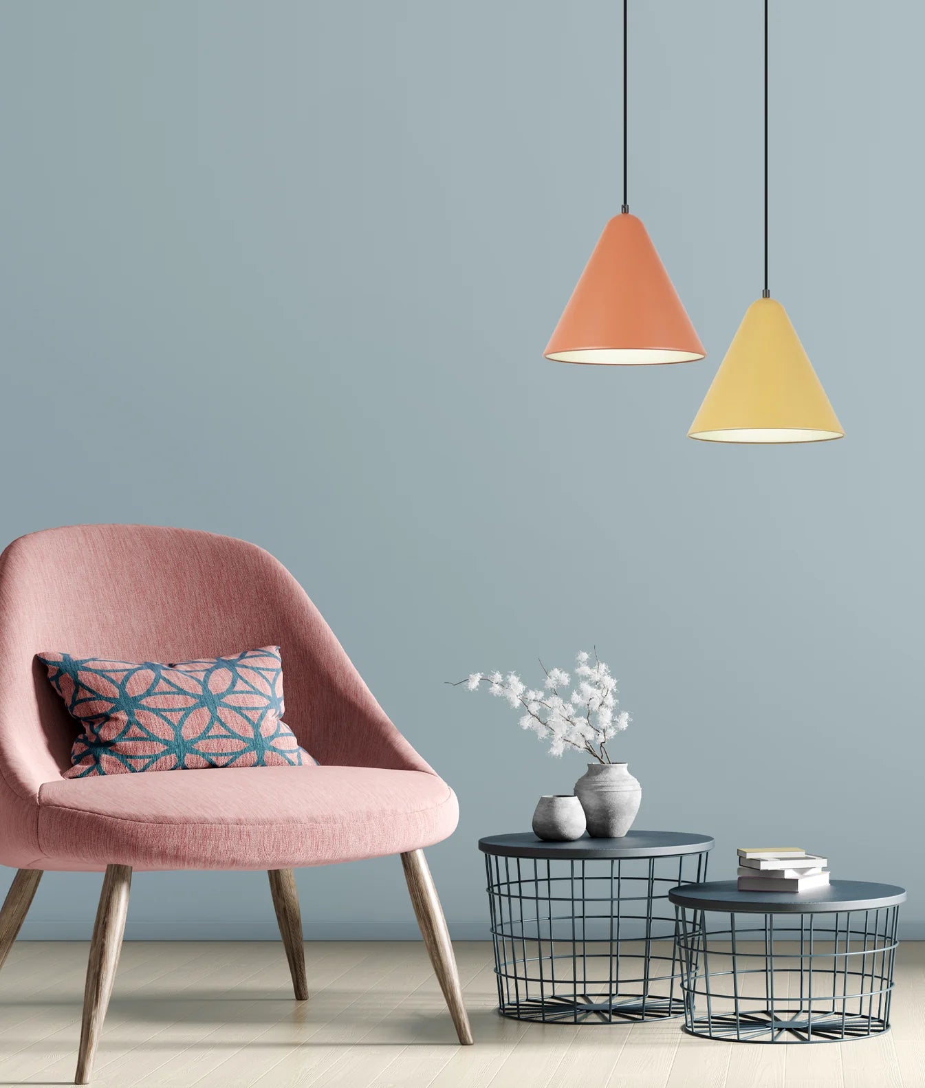CLA KONUS: Interior Iron Shade with Frosted Diffuser Pendants Mustard Yellow/ Matt Green/ Terra Cotta/ Apple Green 240V- KONUS