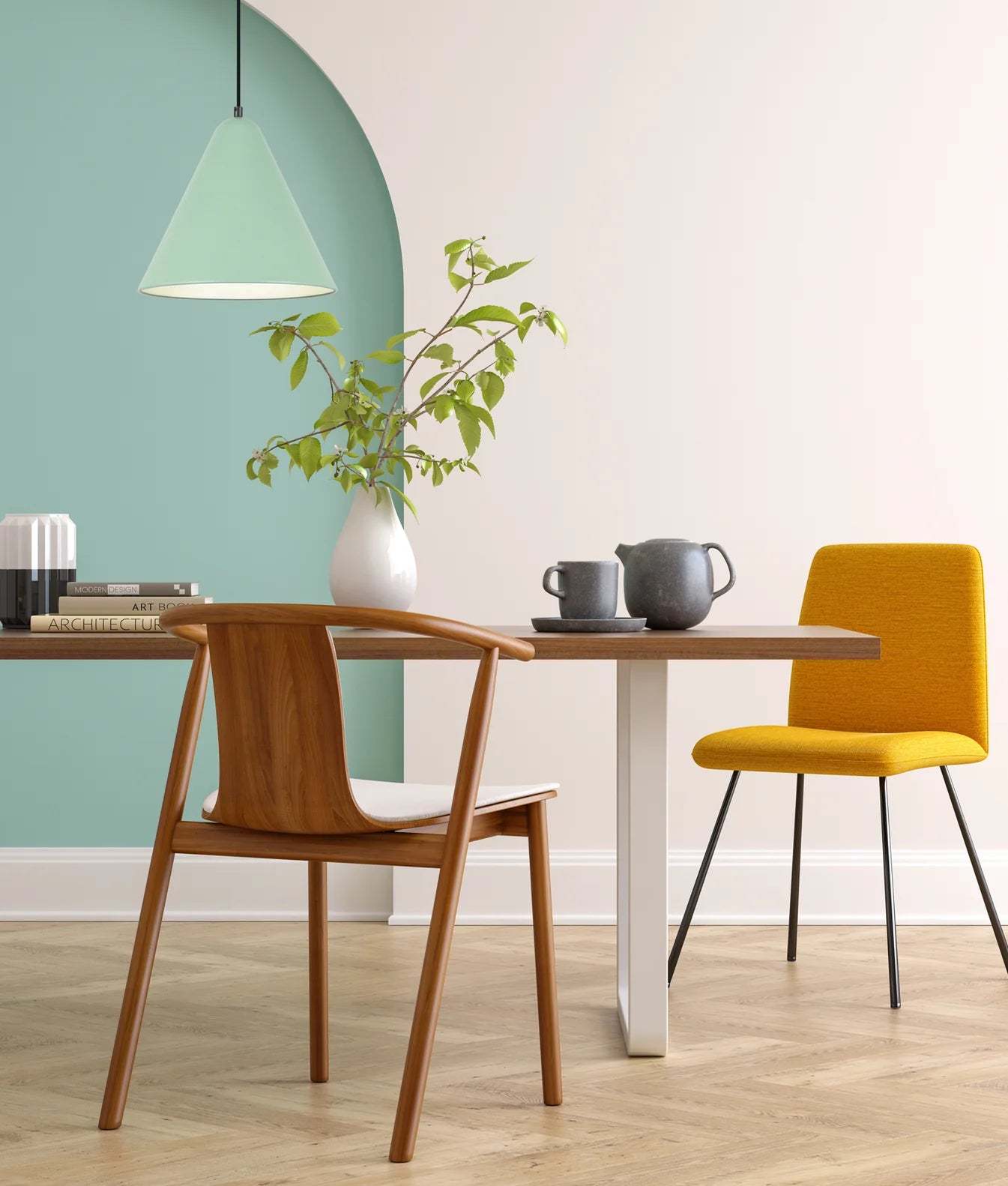 CLA KONUS: Interior Iron Shade with Frosted Diffuser Pendants Mustard Yellow/ Matt Green/ Terra Cotta/ Apple Green 240V- KONUS