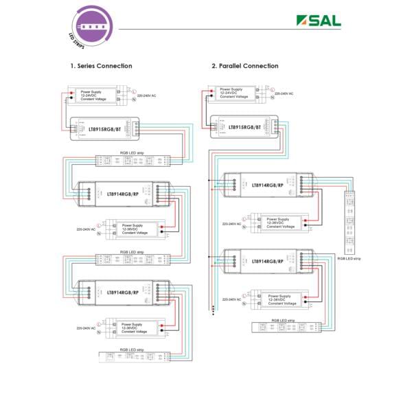 SAL LT8915RGB/BT LED Strip Control Smart Lighting Control RGB White 648W 36V IP20 - LT8915RGB - SAL Lighting
