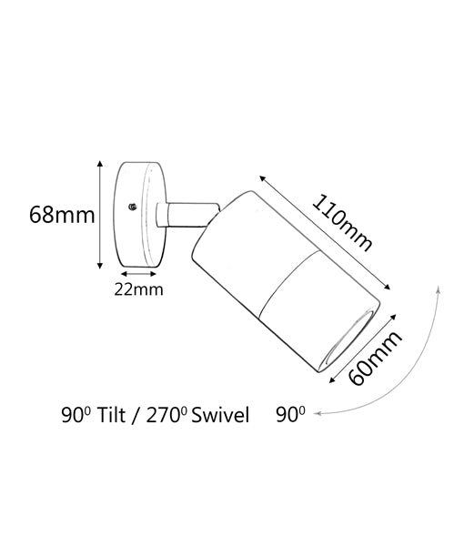 CLA PM1ABL single adjustable wall light dimensions