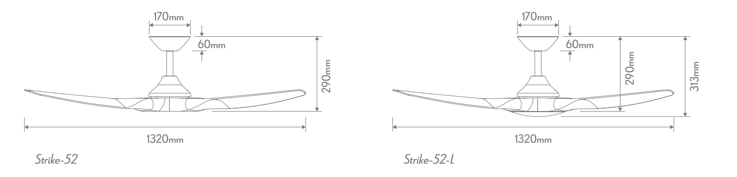 Domus STRIKE 52 INCH Ceiling Fans White/ Black- 60170, 60171