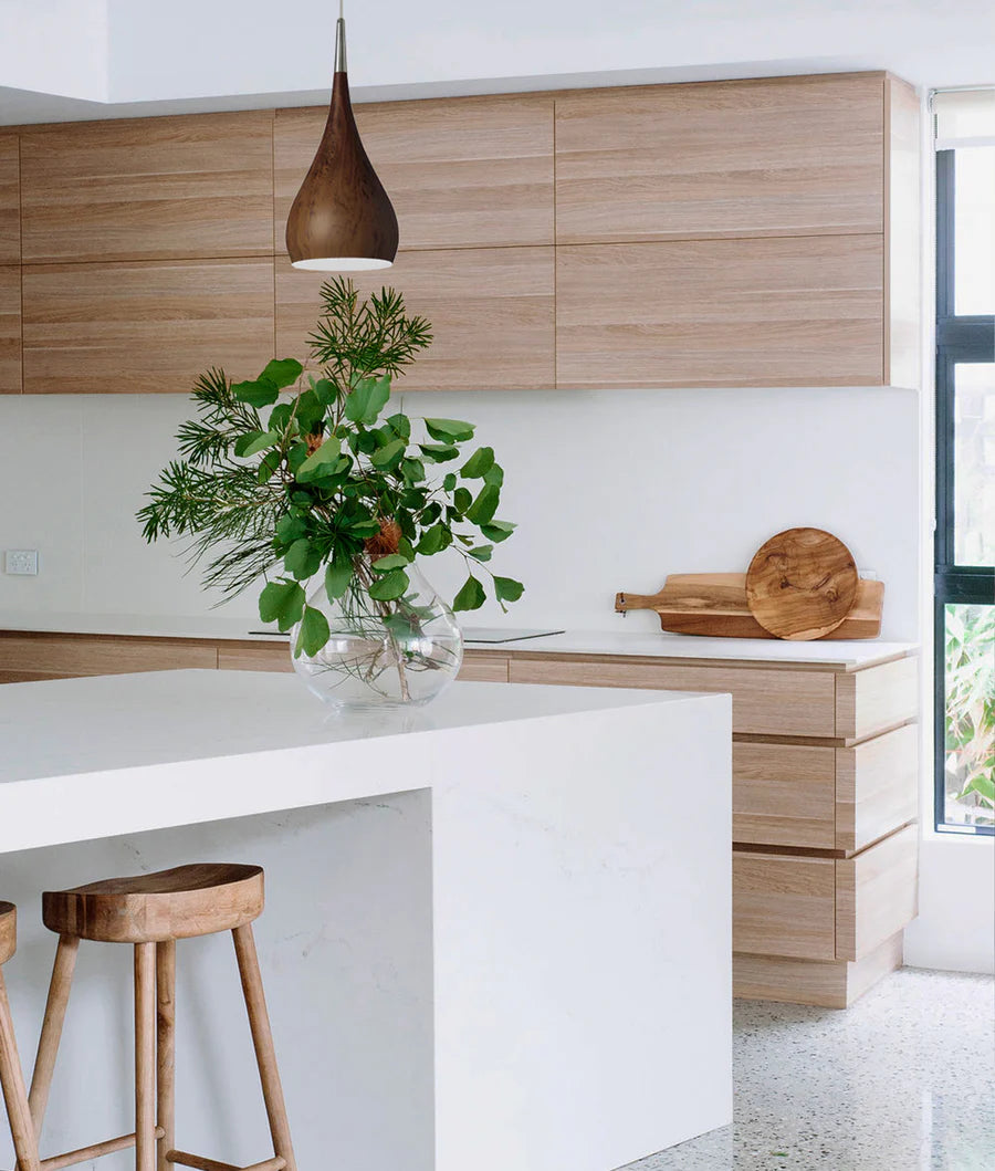 CLA ZARA: Modern Bell/ Dome Shape Interior Pendant Oak/ Burl Wood/Matt Black 220-240V - ZARA