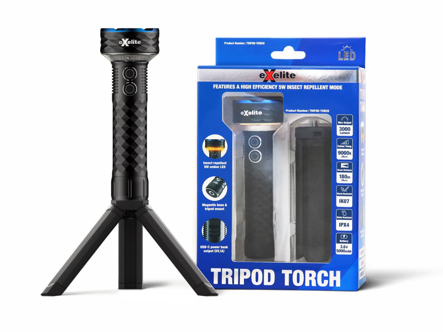 CLA TRIPOD TORCH rechargeable LED torch with magnetic base and tripod mount