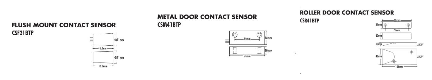 SAL Pixie Contact Sensors White/ Grey - CSF21BTP, CSM41BTP, CSR41BTP