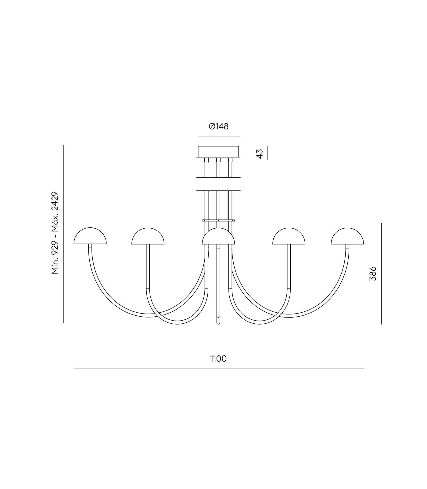 Aromas Dussa Interior Architectural Chandelier 2700K Matte Black/ Black/ Matte Brass/ White/ Travertine 9W - ARO.C1307/6