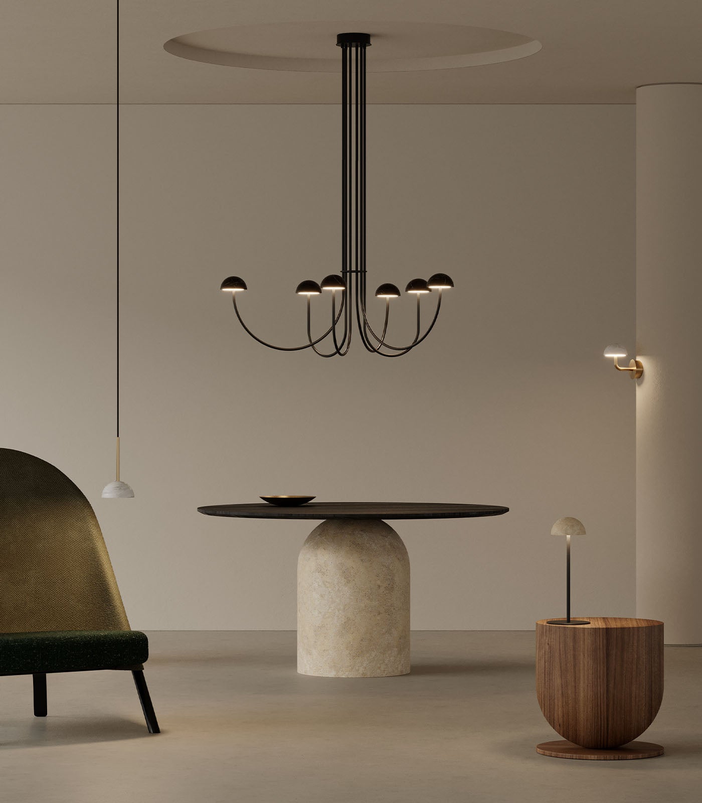 Aromas Dussa Table Lamp 2700K Matte Black/ Travertine/ Matte Brass/ White 9W - ARO.S1307