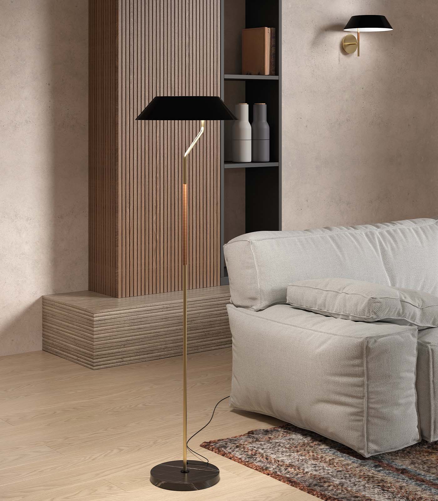 Aromas Aider Floor Lamp Satin Nickel/ Matte Brass - ARO.P1287/NIQ-NEG, ARO.P1287/ORO-NEG