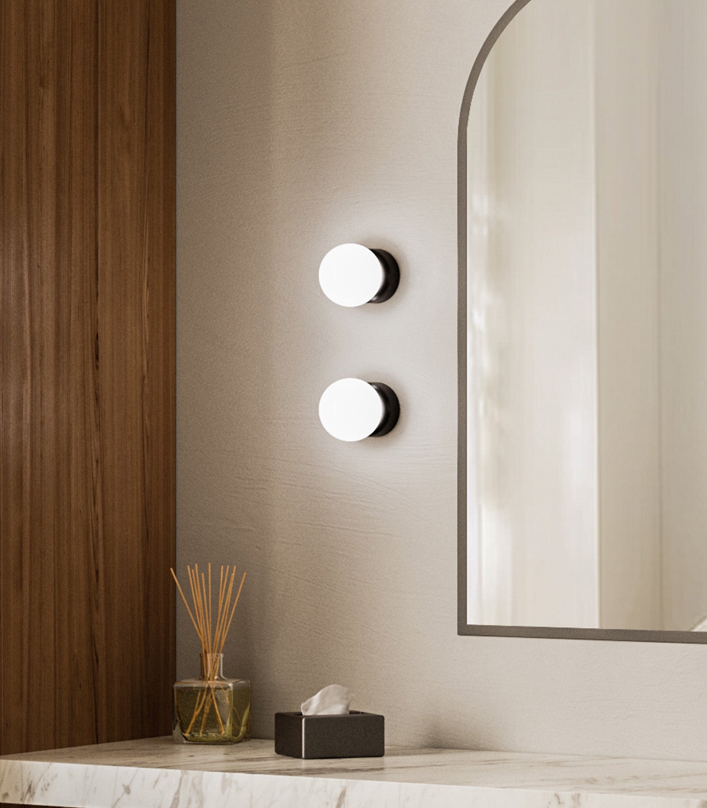 Lighting Republic Orb Deco Wall Lights White/ Iron/ Old Brass 240V IP44- LR.i01.54d