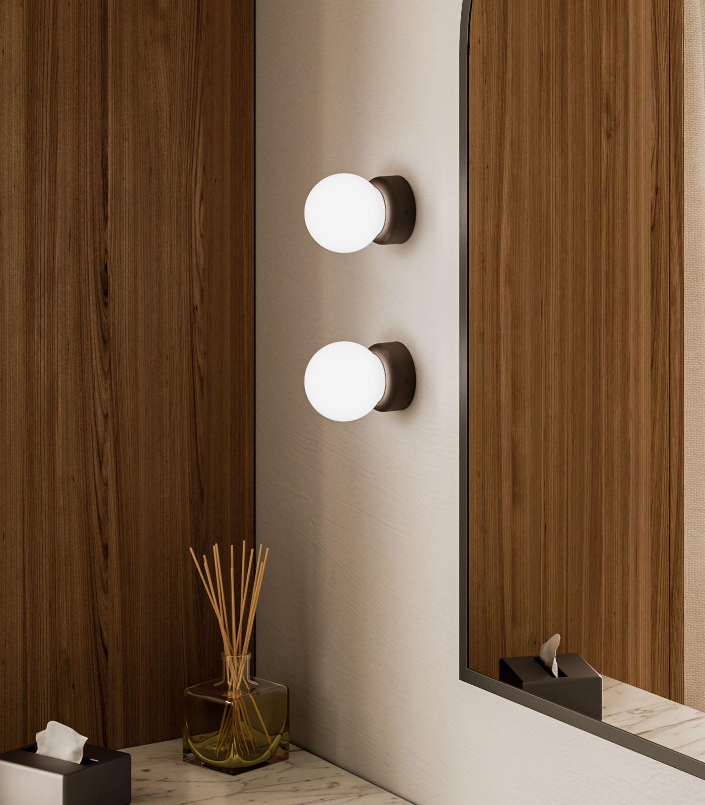 Lighting Republic Orb Deco Wall Lights White/ Iron/ Old Brass 240V IP44- LR.i01.54d