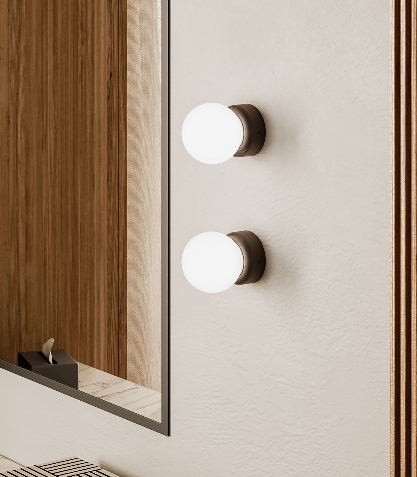 Lighting Republic Orb Deco Wall Lights White/ Iron/ Old Brass 240V IP44- LR.i01.54d
