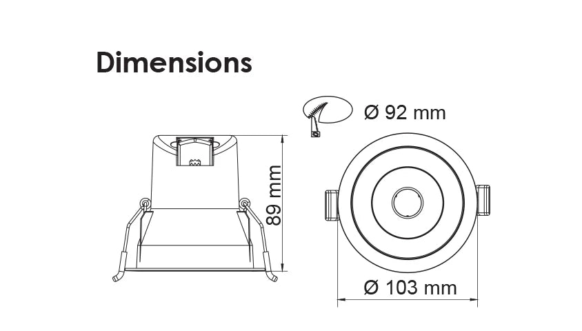 SAL COOLUM PLUS rippleSHIELD LED Downlights Tri- White/ Black 9W 240V IP44- S9068TW35/RS