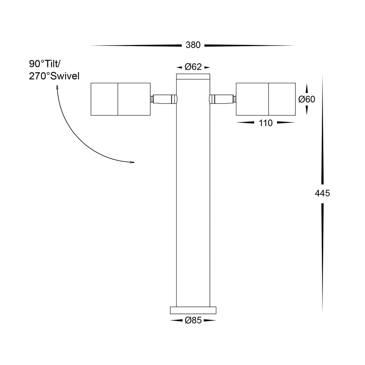 Havit Tivah HV1501T dimensions: 445 mm height and 85 mm base diameter