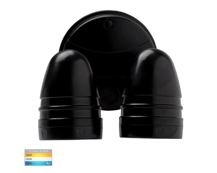 Havit Focus Polycarbonate Double Adjustable Spot Wall Light Tri- Black 2x15W 240V IP65 - HV3793T-BLK