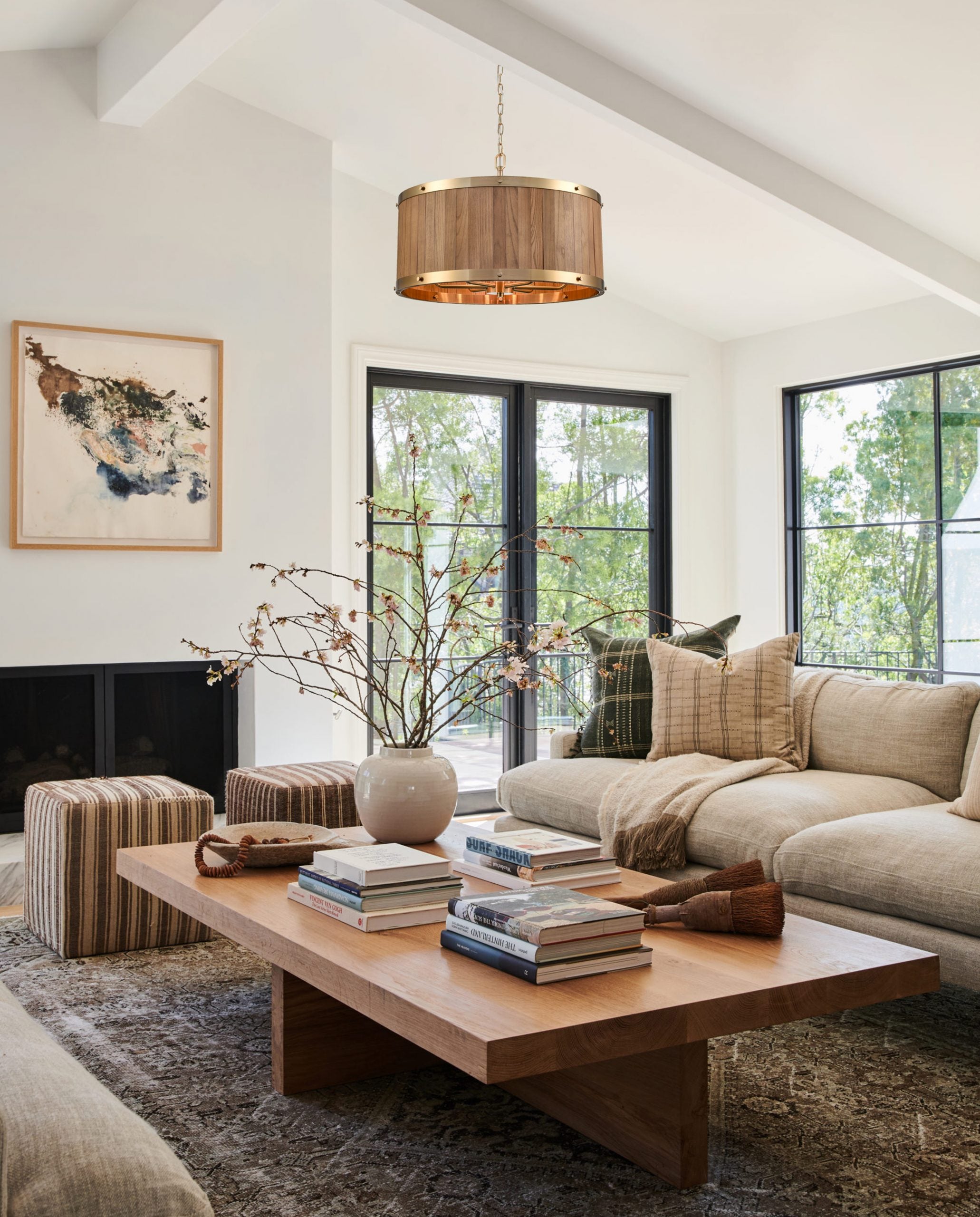 CLA BARRIQUE: Drum Wood Interior Pendant Satin Brass/ Bronze 220-240V - BARRIQUE1, BARRIQUE2