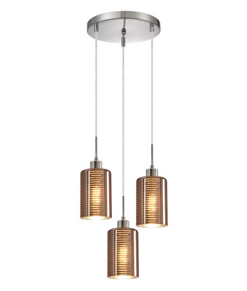 CLA ESPEJO2: Oblong Glass with Line Effect Interior Pendant Rose Gold 220-240V - ESPEJO2, ESPEJO2X3R, ESPEJO2X3S- CLA Lighting