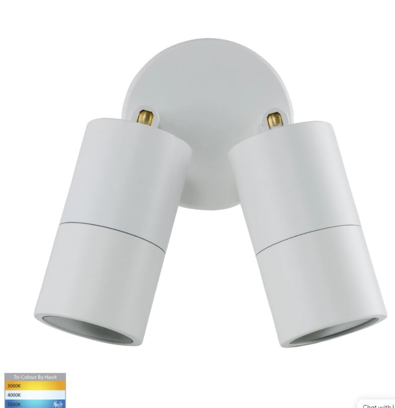 Havit Tivah Double Adjustable Pillar Exterior Wall Lights Tri - White 2x3/5/7W 12V/ 240V IP65 - HV1335T-HV1337T