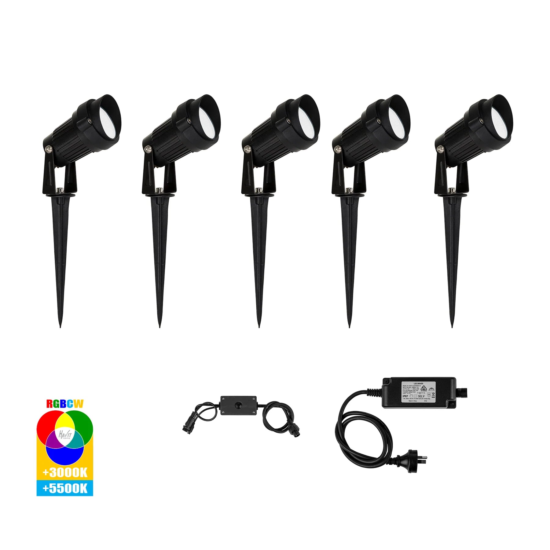 Havit Spitze Kit WIFI RGBCW Garden Spike Light RGB 3000K 5500K Black 5 x 3W 240V IP65 - HV1428RGBCW-KIT Havit Lighting
