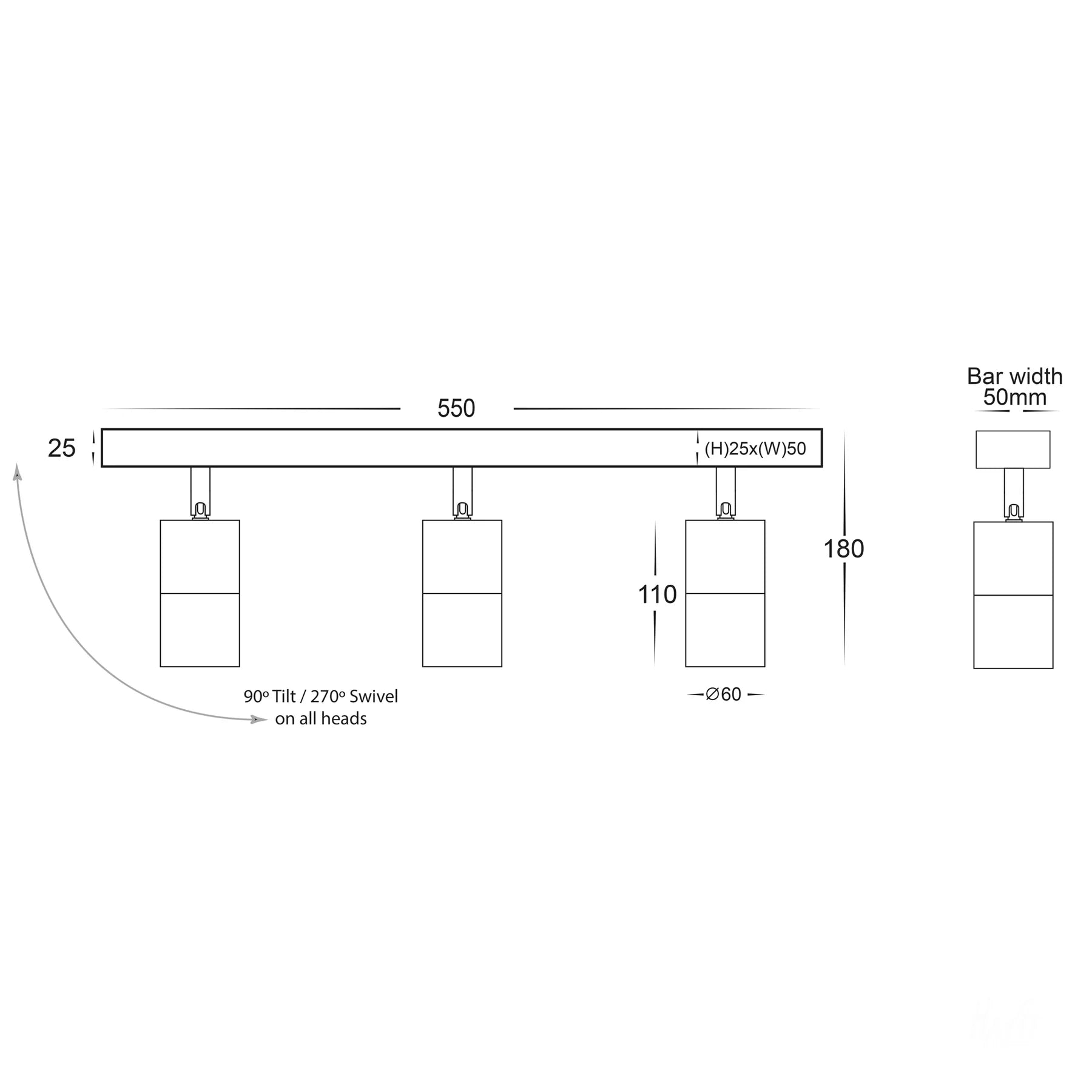 Havit Tivah LED Bar Lights Tri- Black 3x5W 240V IP54 - HV4001T-3-BLK