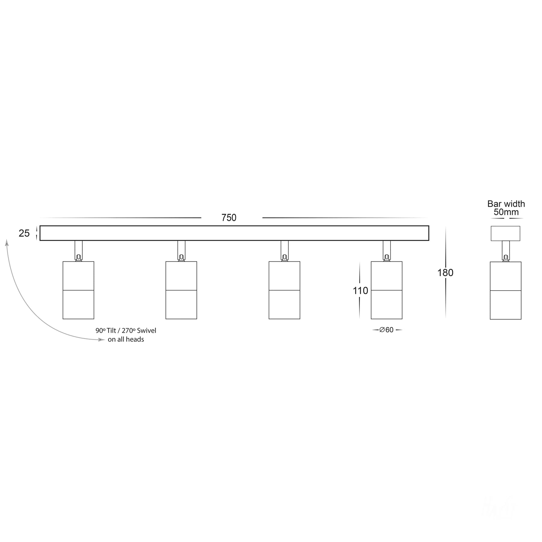 Havit Tivah LED Bar Lights Tri- Black 4x5W 240V IP54 - HV4001T-4-BLK