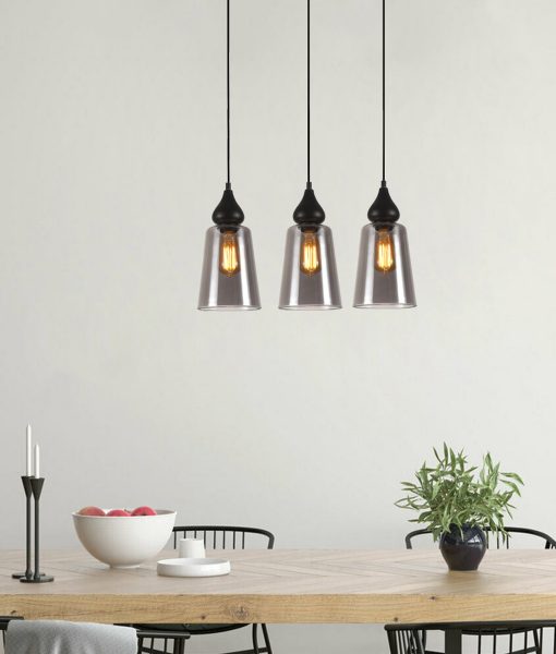 CLA JEREZ2: Smoke Glass Flat Top Ellipse Interior Pendant Black 220-240V - JEREZ2, JEREZ2X3R, JEREZ2X3S - CLA Lighting