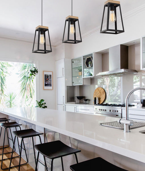 CLA LANTERNA Wood Trapezium Interior Pendant Matt Black / Matt White 220-240V - LANTERNA1, LANTERNA2 - CLA Lighting