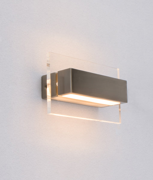 CLA New York with Clear Acrylic Border Rectangular Up/Down LED Interior Wall Light 3000K Satin Nickel 6W 220-240V IP20 - NEW YORKG2