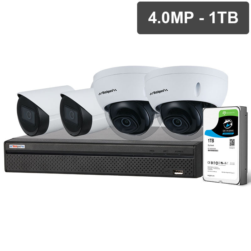 RhinoCo Compact Series 4 Camera 4.0MP IP Surveillance Kit (Fixed, 1TB) Security Cameras IP67 - NVRKIT-C441F - RhinoCo Technology