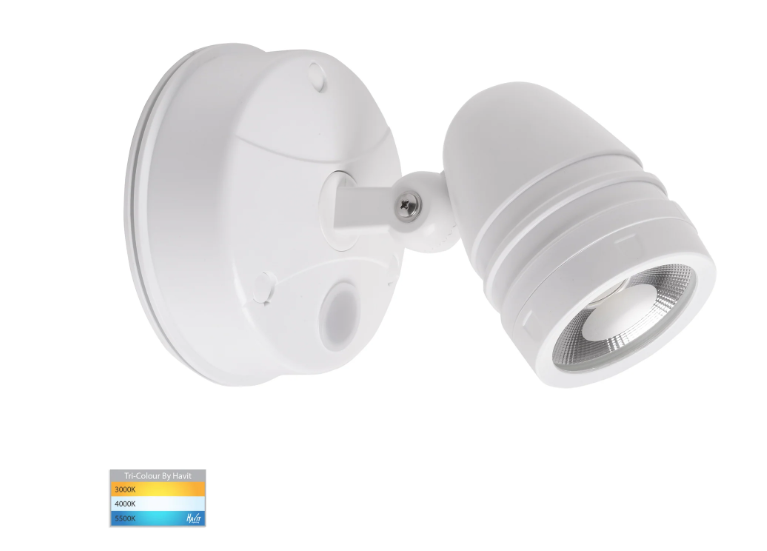 Havit Focus Polycarbonate Single Adjustable With Sensor Spot Wall Light Tri - White 15W 240V IP65 - HV3792T-WHT - Havit Lighting