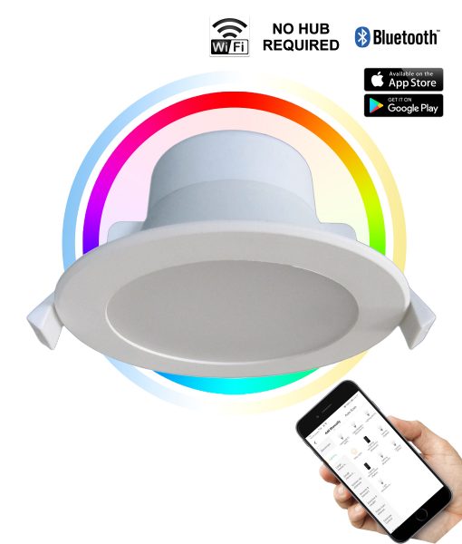 CLA SMTNOVA1: LED Smart Round Dimmable RGB LED Downlight Tri - White 9W 220-240V IP44 - SMTNOVA1 - CLA Lighting